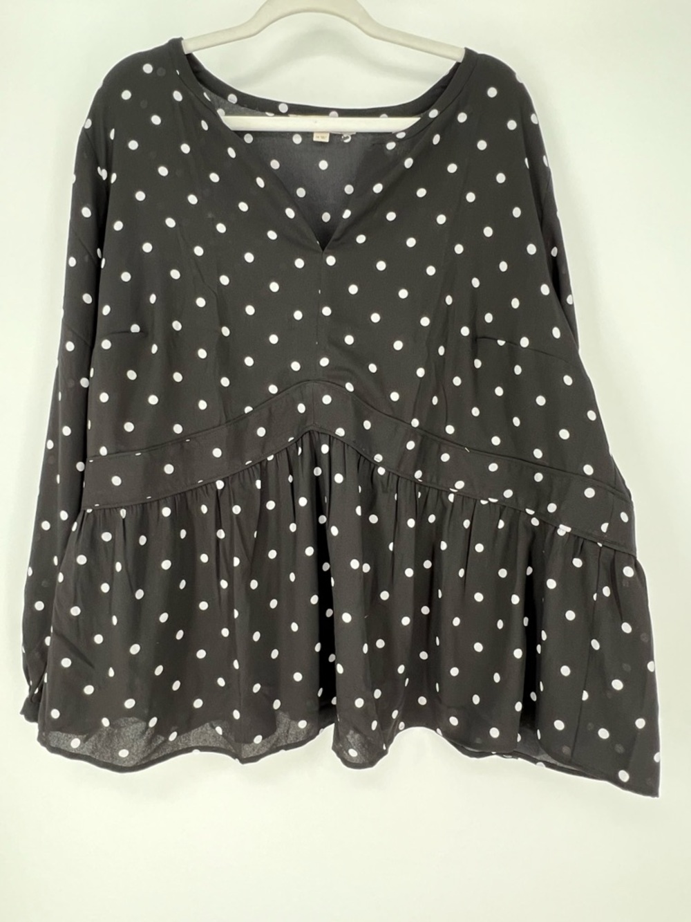 LOFT Black Polka Dot V-Neck Peplum Tunic - Picture 5 of 7